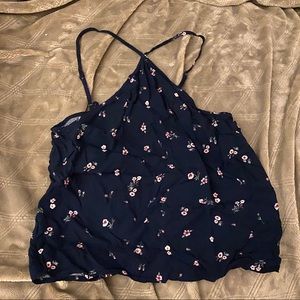 Garage Halter Floral Tank Top Navy Blue XS